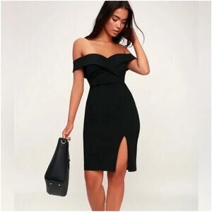 Lulus Sweetheart Off Shoulder Knee Length Slit Bodycon Classic Glam Dress Small